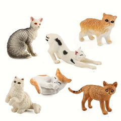 Realistic Grey & Orange Cat Figurine Set, Cat Flower Cat Home Decorations
