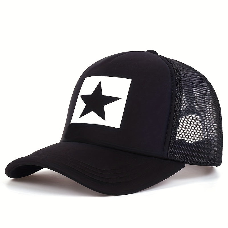Star Print Mesh Trucker Hat Hip Hop Baseball Cap Breathable Sunshade Dad Hats