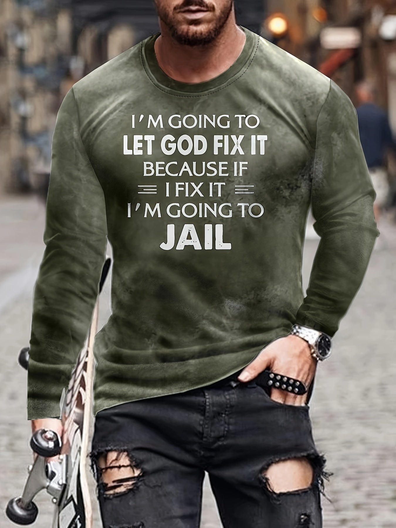 Letters Print Men's Long Sleeve Novelty T-shirt for Autumn