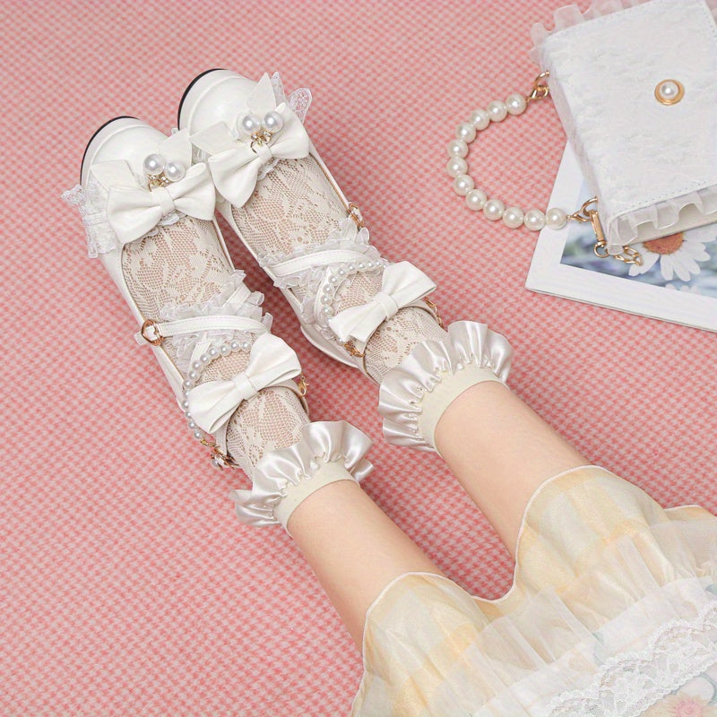 Women's Lace Lolita Pumps Heart Buckle High Heels