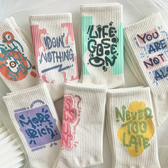 7 Pairs Letter Print Socks Women's Mid Tube Stockings