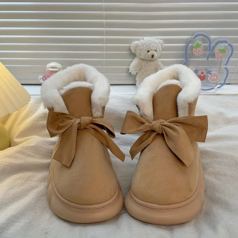 Women's Faux Fur Winter Snow Boots With Bow Decor
