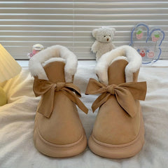 Women's Faux Fur Winter Snow Boots With Bow Decor