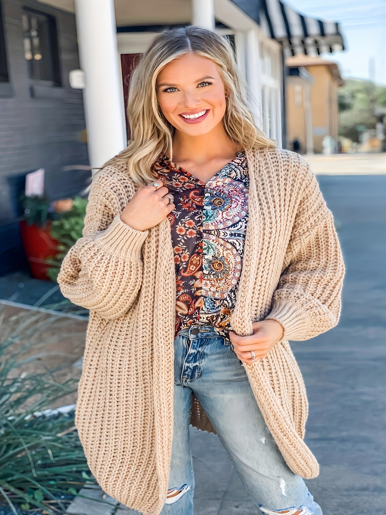 Women's Plus Solid Lantern Sleeve Cardigan