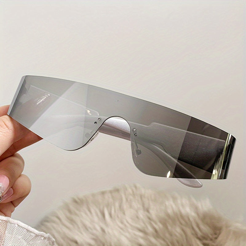 Y2K Mirror Lens Sunglasses Cyberpunk Futuristic Rimless Glasses UV400