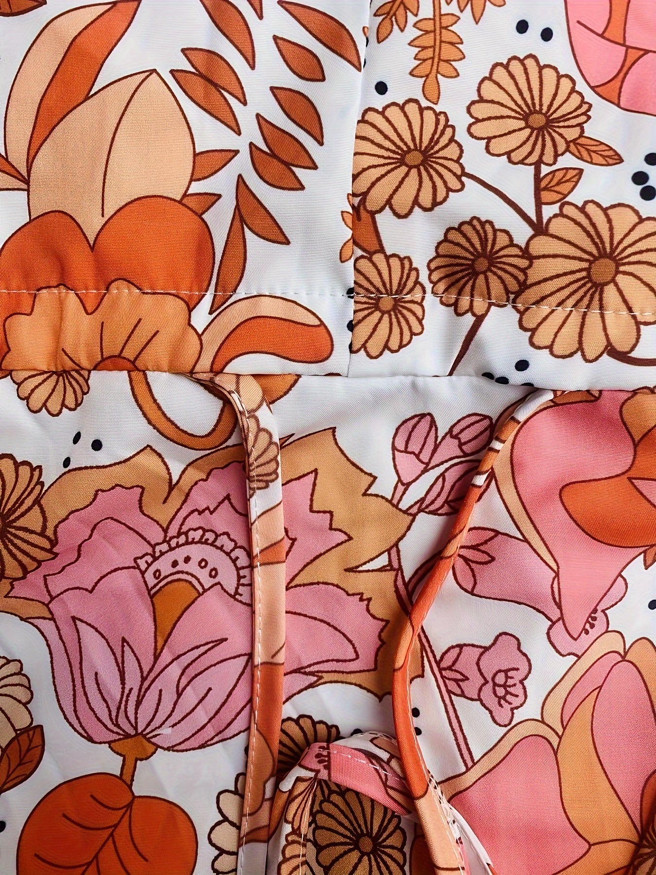  Floral Print Button Decor Smock Maxi Dress