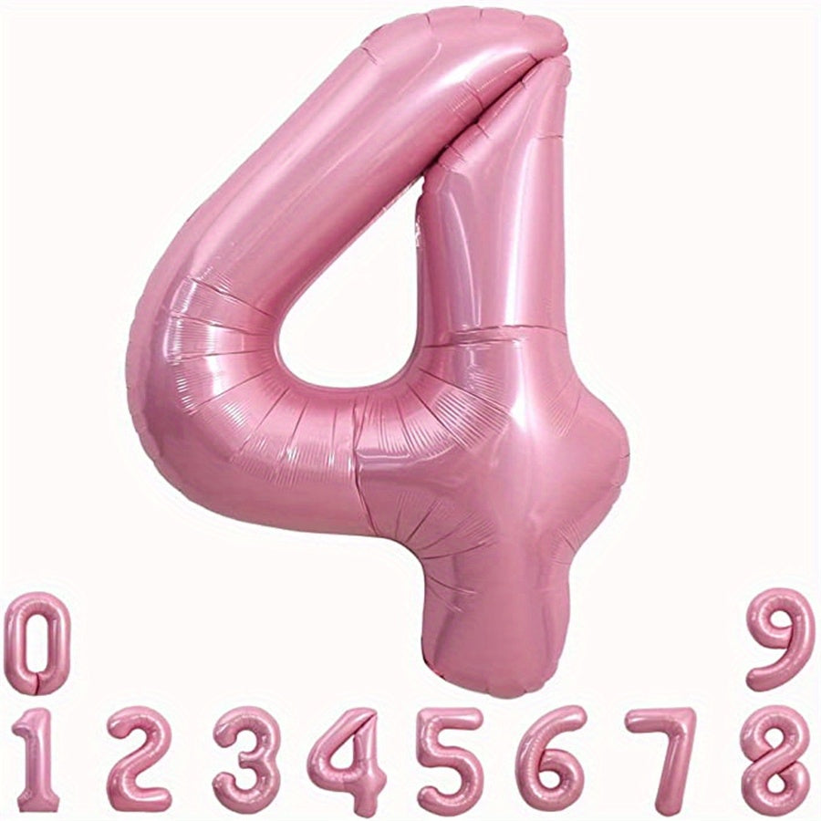 40 Inch Macaron Pink Number Balloons 0-9 with Ribbon & Straw