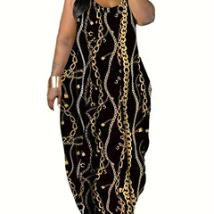  Women's Chain Print V Neck Stretch Maxi Dress