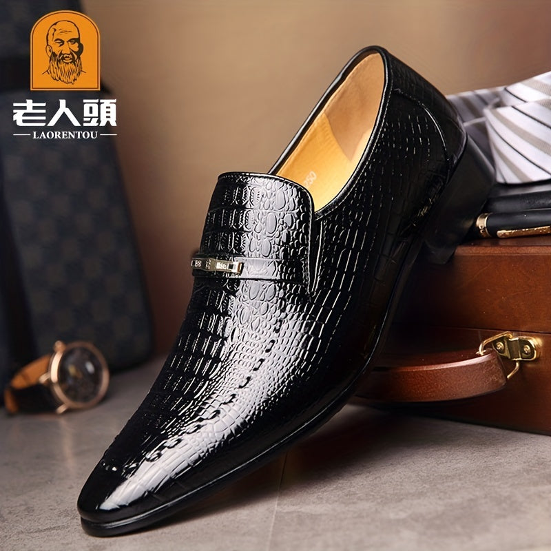 LAORENTOU Men's Crocodile Pattern Slip On Dress Shoes Non Slip Formal Shoes
