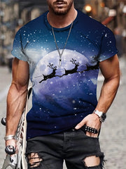 Deer & Snowflake Print Men's Graphic T-shirt for Summer