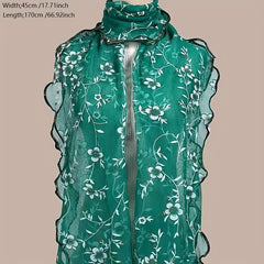 Ruffles Flower Embroidery Scarf Gauze Shawl for Spring & Summer