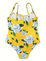  Vacay Swimsuit Women's Plus Floral Print Lace One Piece Bathing Suit