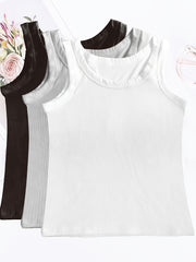 3pcs Ribbed Tank Tops Sleeveless Crew Neck Women's Lingerie
