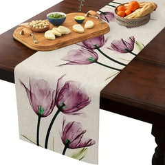 Floral Purple Table Runner Spring Tulip for Dining Table