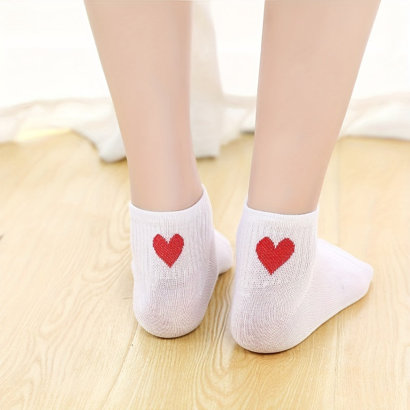 5 Pairs Heart Pattern Crew Socks Women's Stockings
