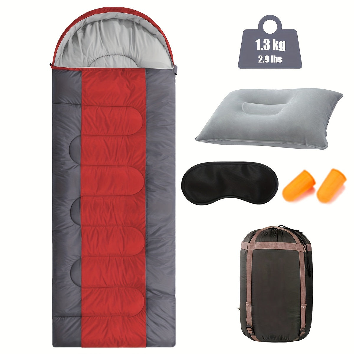 1pc Camping Sleeping Bag Set with Pillow, Eye Mask, Earplugs