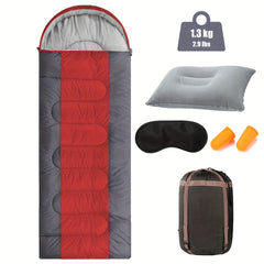 1pc Camping Sleeping Bag Set with Pillow, Eye Mask, Earplugs