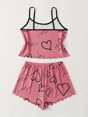 Women's Heart Print Pajama Set & Cozy Shorts