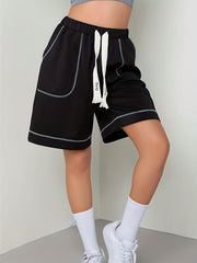 Casual Shorts Women's Plus Solid Stitching Elastic Drawstring