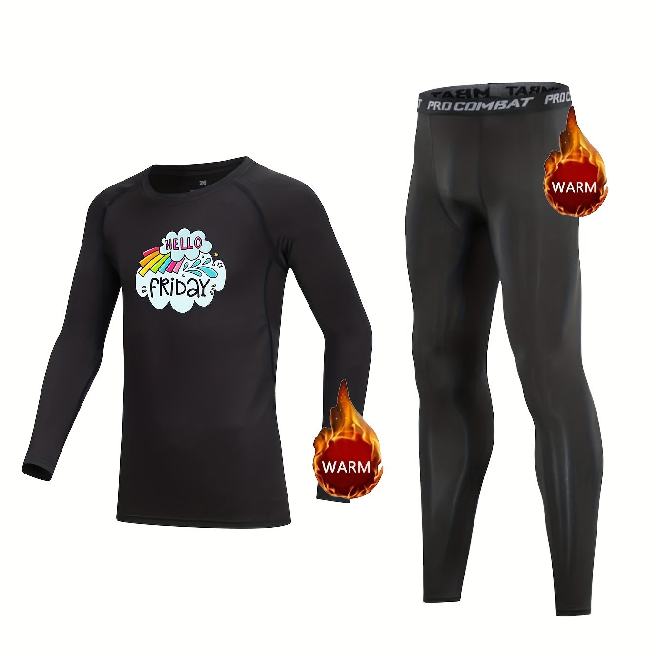 2pcs Kids FRIDAY Pattern Fleece Sets, Crew Neck Pullover & Elastic Waist Pants