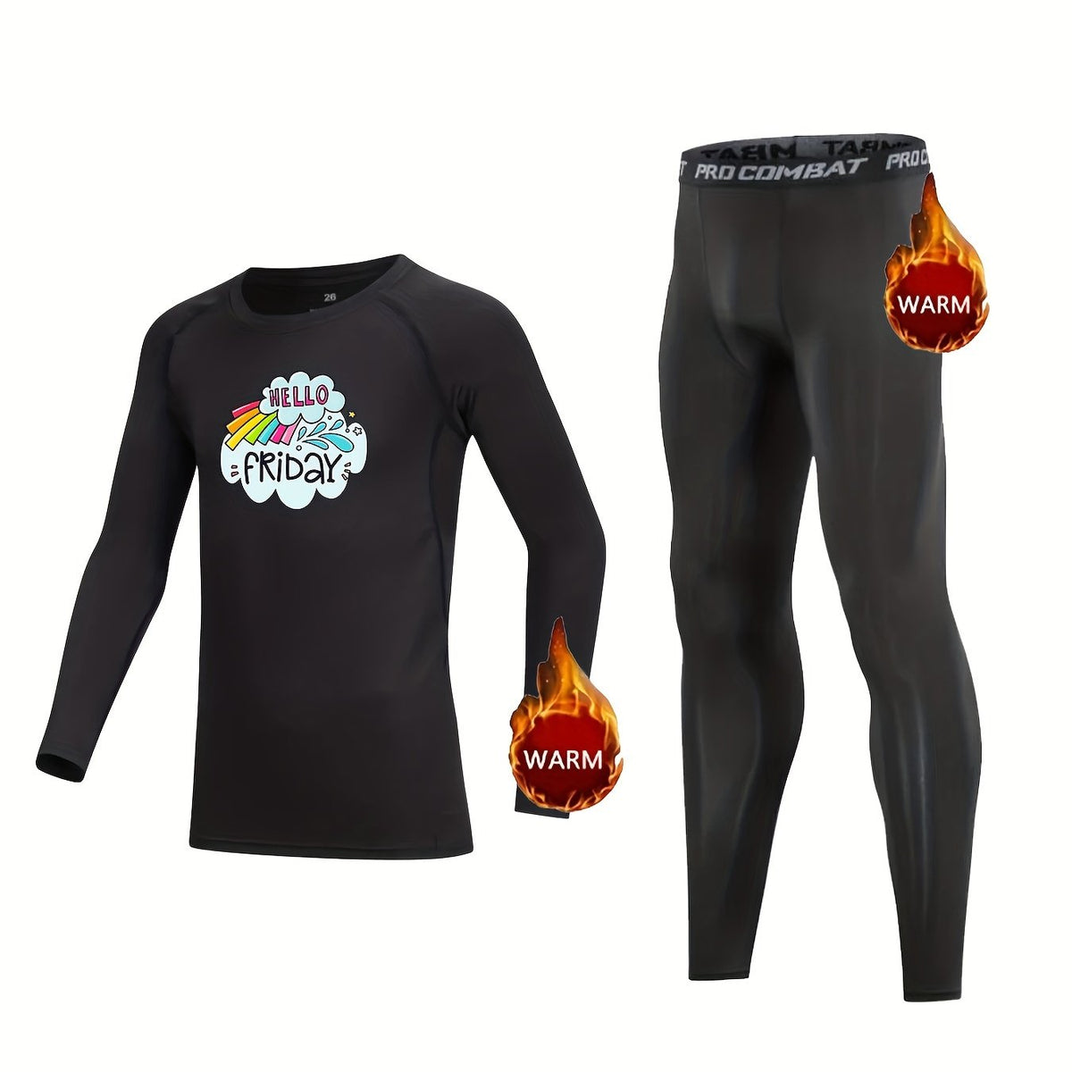 2pcs Kids FRIDAY Pattern Fleece Sets, Crew Neck Pullover & Elastic Waist Pants