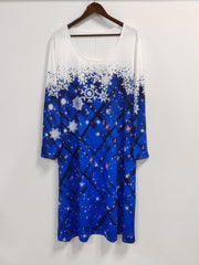  Christmas Dress Plaid & Snowflake Print Long Sleeve Round Neck Dress