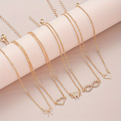 Y2K & Heart Necklace Set, Rhinestone Accents, Ideal Gift