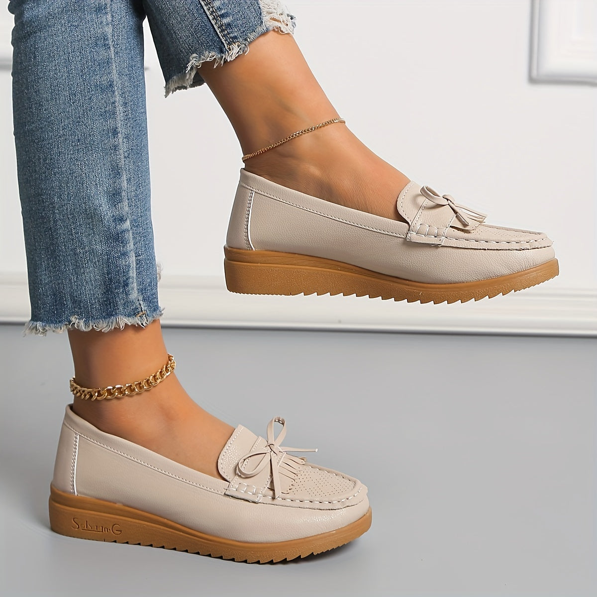 Women's Bow Wedge Loafers Comfy Slip On Shoes Casual Walking