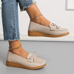 Women's Bow Wedge Loafers Comfy Slip On Shoes Casual Walking