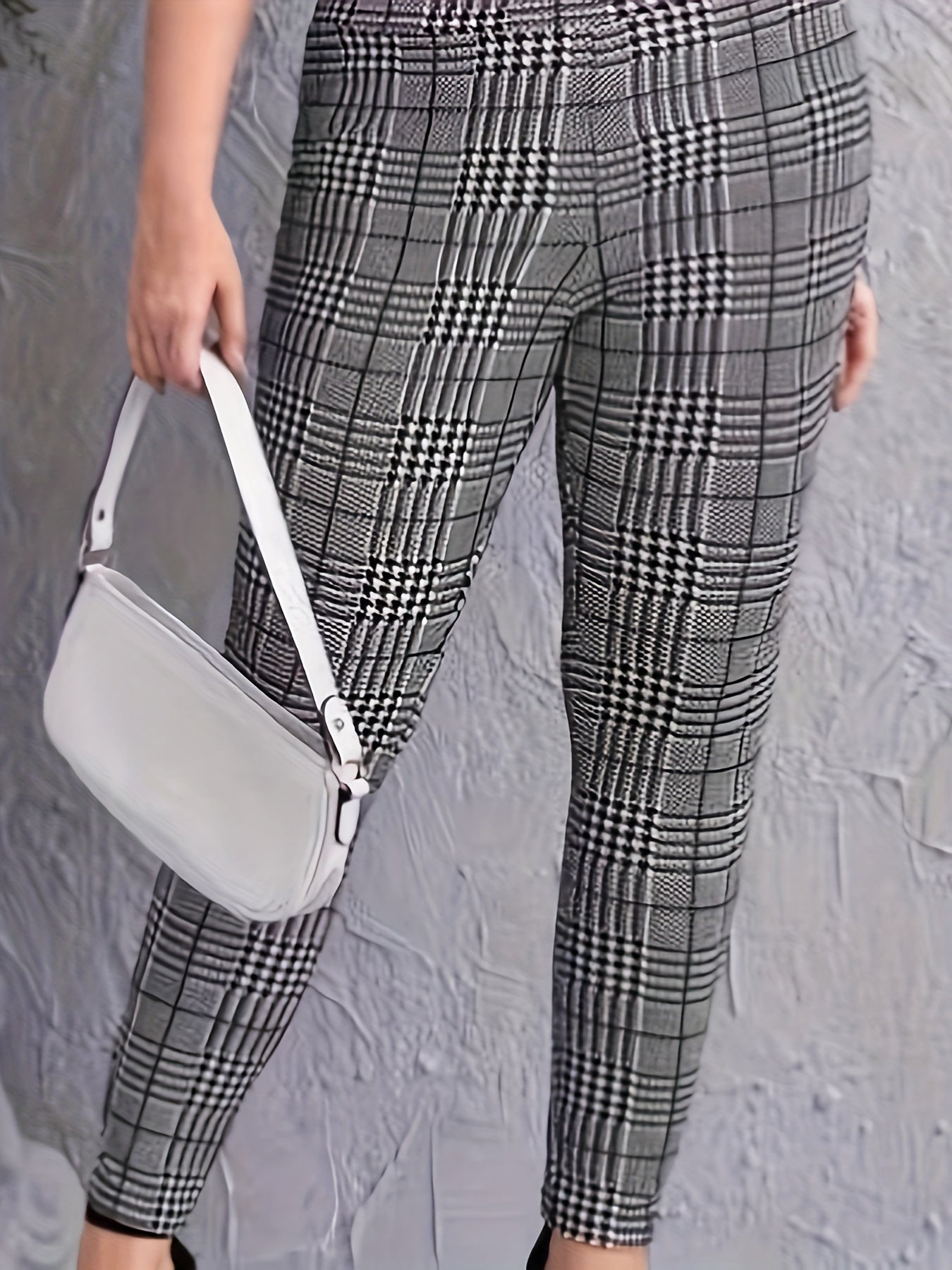 Plaid & Houndstooth Print Leggings Medium Stretch