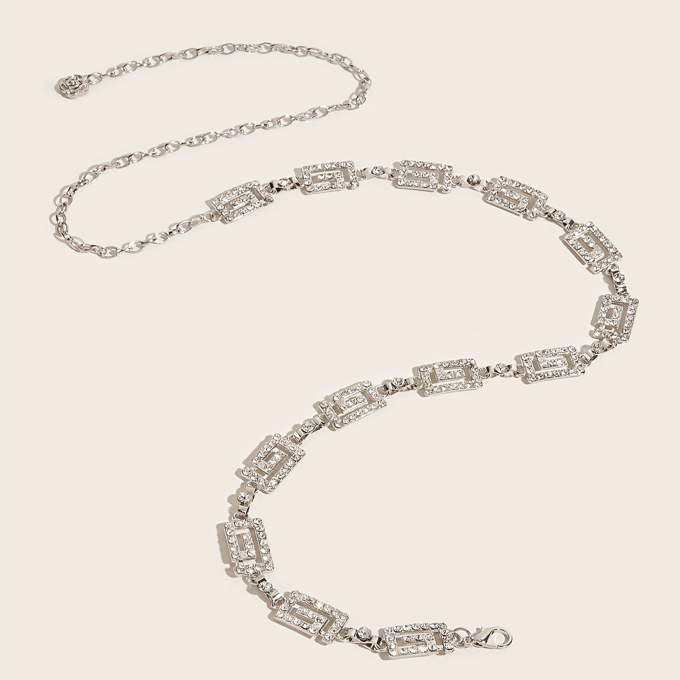 Sparkly Rhinestone Geometric Waist Chain with Flower Pendant