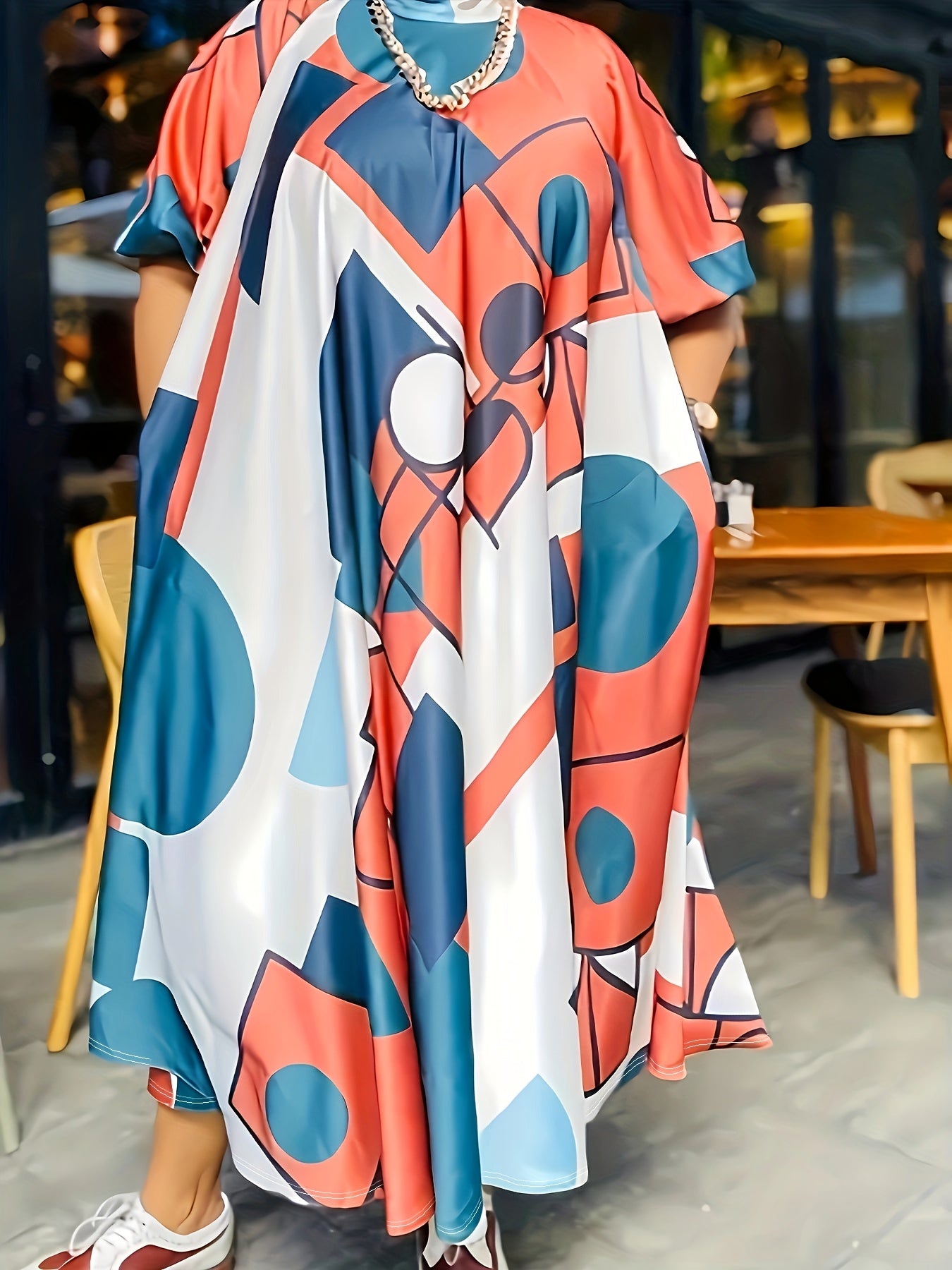  Colorblock Geometric Print Maxi Dress
