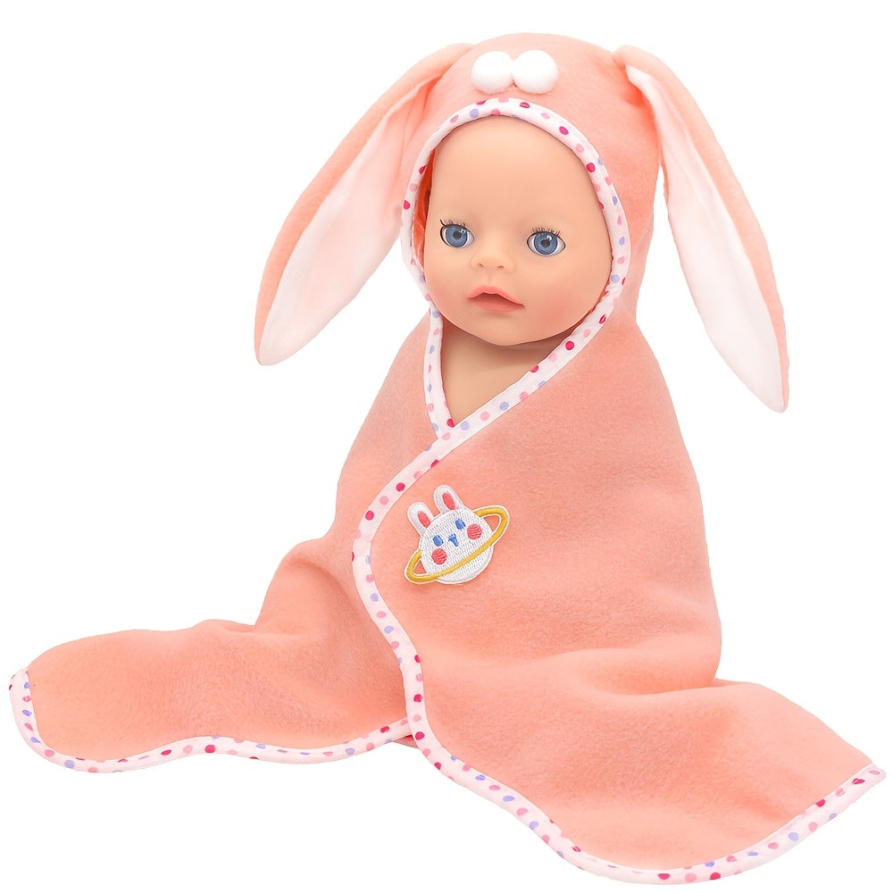 Pink Rabbit Ears Doll & Bath Towel Set for 12-18in Dolls