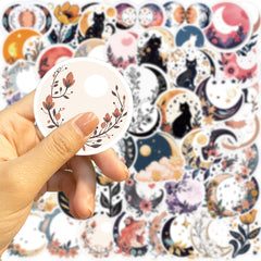 50pcs Moon Flower Cat Cartoon Stickers PVC Decals for Luggage Guitar Car Skatebo