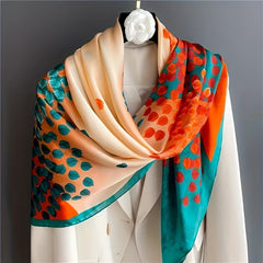 Block Leaf Print Shawl Bandana Silk Square Scarf Head Wrap