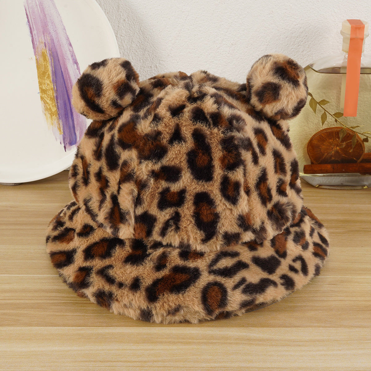 Women Plush Panda Bucket Hat with Ear Protection for Winter