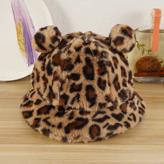 Women Plush Panda Bucket Hat with Ear Protection for Winter