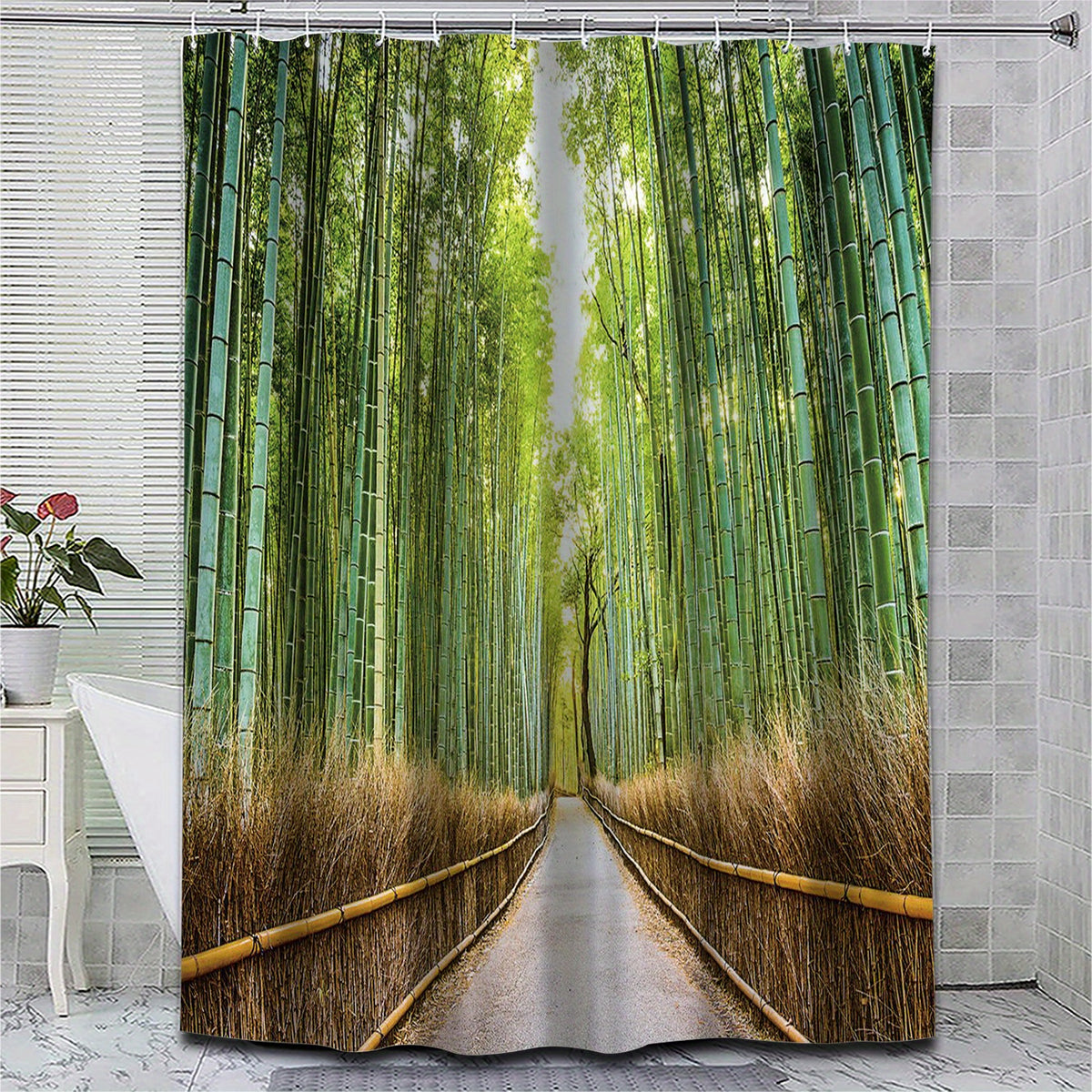Bamboo Forest Pattern Shower Curtain Waterproof Mildew Proof Bathroom Decor