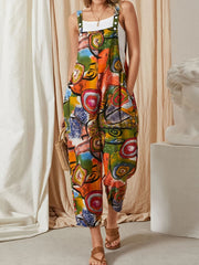 Abstract Print Button Jumpsuit for Women