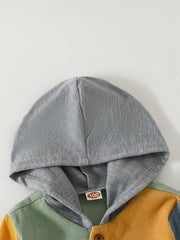 Boys Corduroy Hooded Jacket Long Sleeve Button Down for Spring Fall