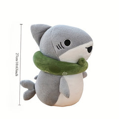 Plush Shark Green Scarf Soft Grey Ugly Stuffed Animal Desktop Sofa Decor