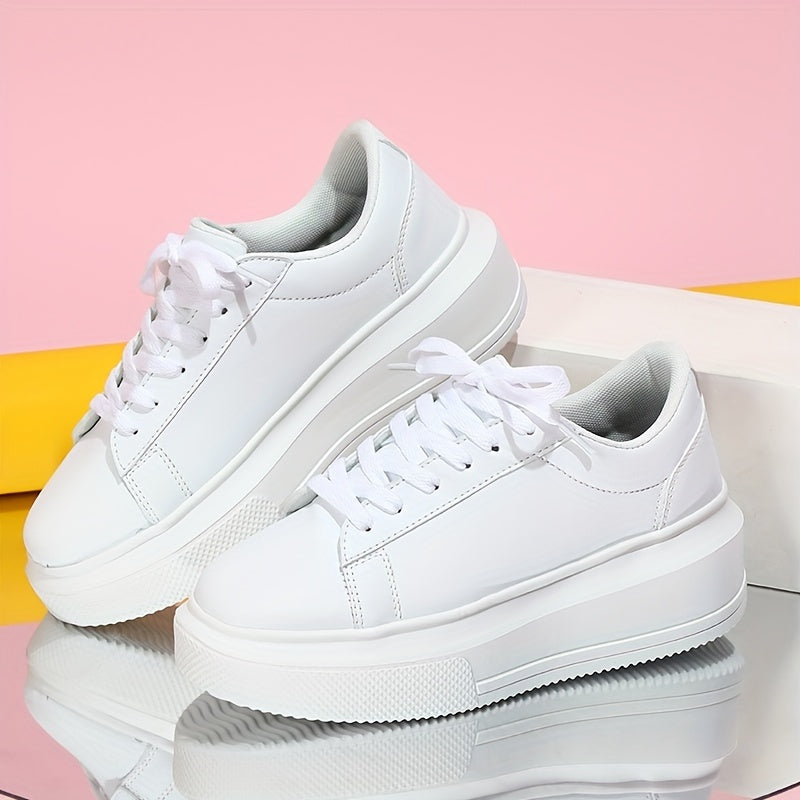 Women's Minimalist Solid Sneakers Low Lace Up Round Toe Non slip Flatform Shoes