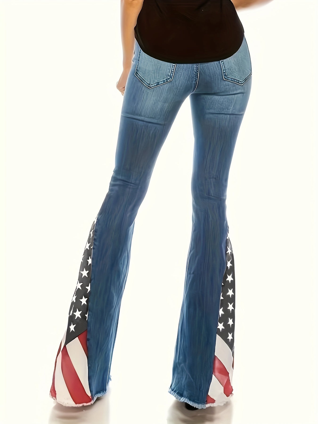 Plus Colorblock Flag Print Ripped High Stretch Flared Jeans