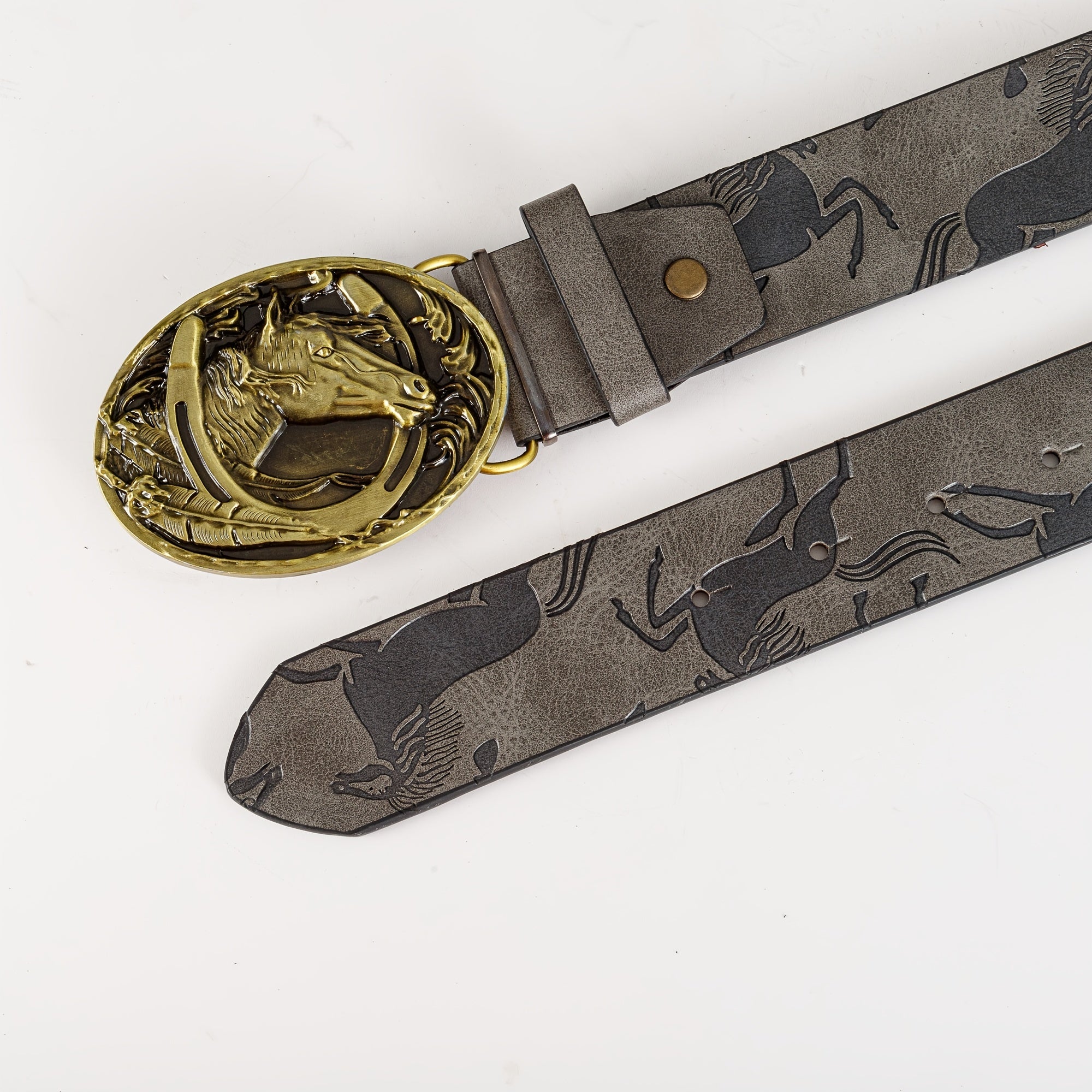 Men's Retro Horse Pattern Buckle Belt Decorative Accessories