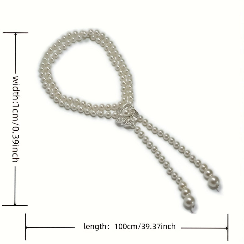 Faux Pearl Thin Belt Flower Buckle Sash Belt For Women