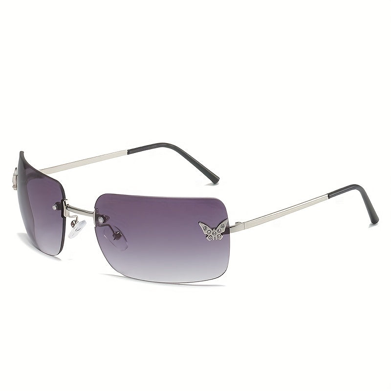 Gradient Rimless Sunglasses Unisex Y2K Rhinestone Butterfly Decor Glasses