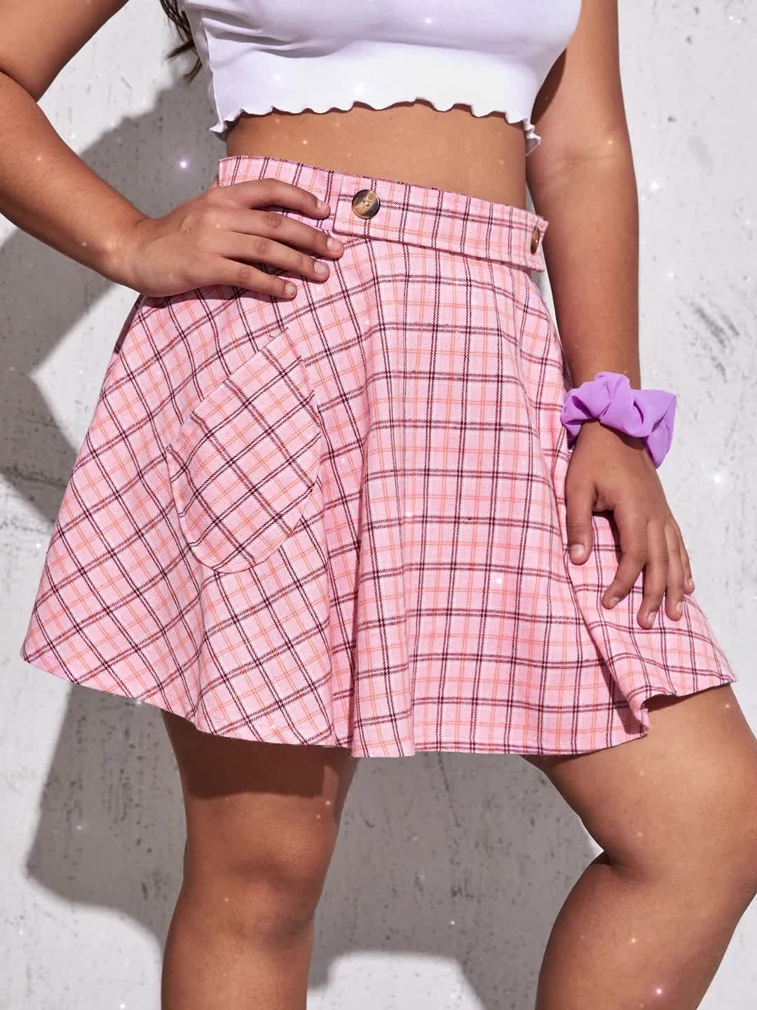  Grid Print A-line Mini Skirt