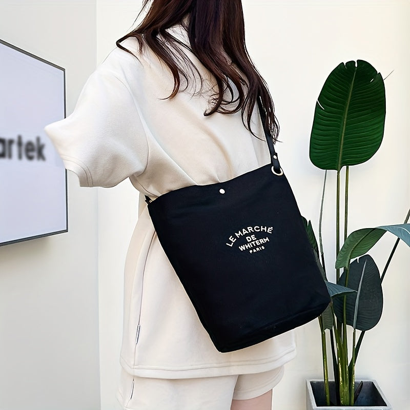 Casual Canvas Bucket Bag Large Capacity Shoulder Bag