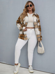  Plaid Print Long Sleeve Button Up Coat