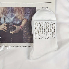 5 Pairs Rhinestone Decor Socks, Comfy & Breathable, Women's Mid Tube Stockings
